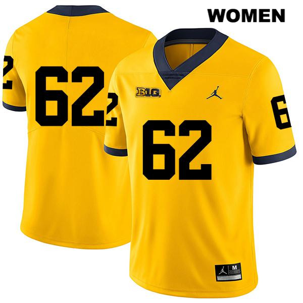 Women's NCAA Michigan Wolverines Mica Gelb #62 No Name Yellow Jordan Brand Authentic Stitched Legend Football College Jersey QM25U22RT